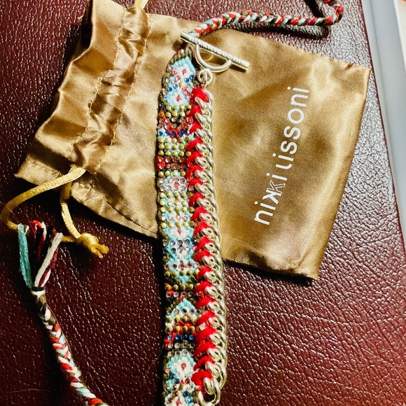 Nikki lissoni 🎁Boho Woven Bracelet Swarovski Crystal Chain Toggle Edge Cord🎁 - Picture 2 of 4